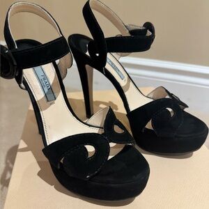 Prada Black Suede Platform Heels